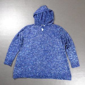 Soft Surroundings 2X Shimmer Sequin Metallic Weave Sweater Hooded Navy Blue New